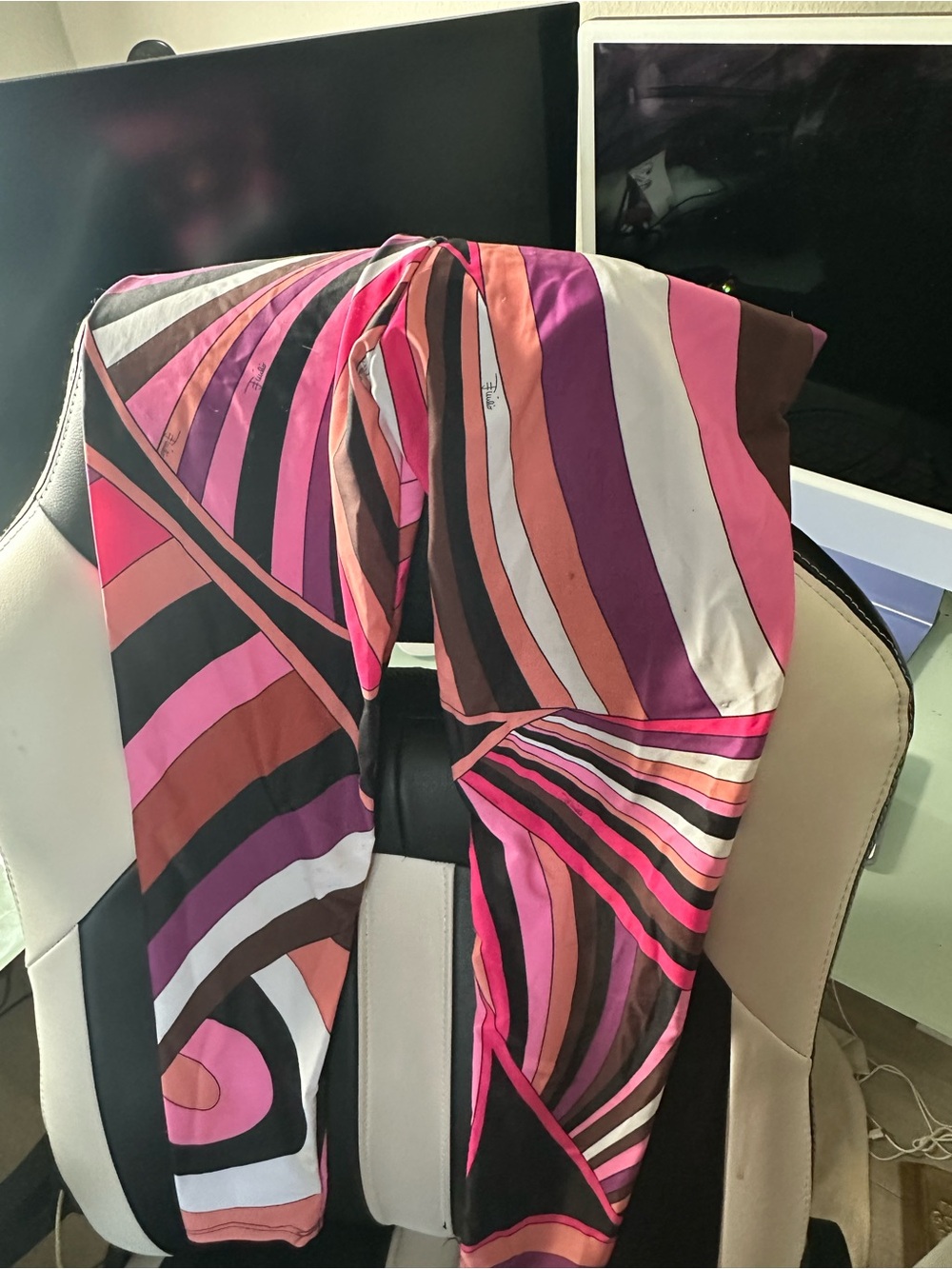 Emilio Pucci Multicolor Pink Brown Black Striped Silk Scarf